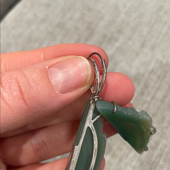 Vintage Sterling Silver Turquoise Agate Crystal Slab Earrings| Statement Jewelry - Picture 5 of 6